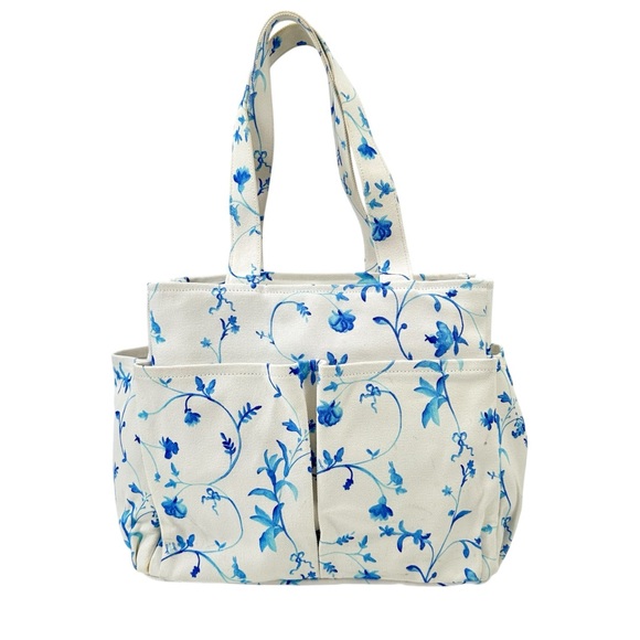 Hill House  The Market Tote White & Blue Floral Embroidered Bag - Picture 5 of 12